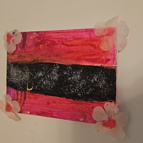 HAND CRAFTED 5 x 7 Barbie Core Abstract Painting Art Room Decor Unique Upcycled - Picture 6 of 17